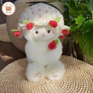 Gấu bông cừu ôm mũ bó hoa