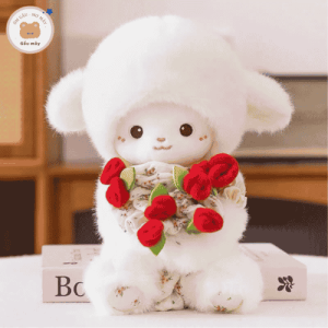 Gấu bông cừu ôm mũ bó hoa 2in1 vừa đội mũ ôm bó hoa hồng