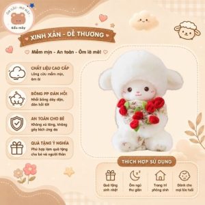 Gấu bông cừu ôm mũ bó hoa