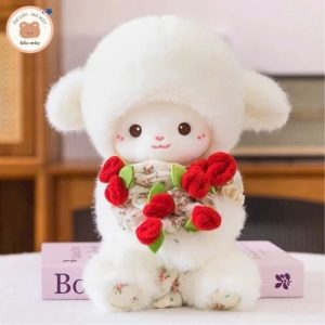 Gấu bông cừu ôm mũ bó hoa